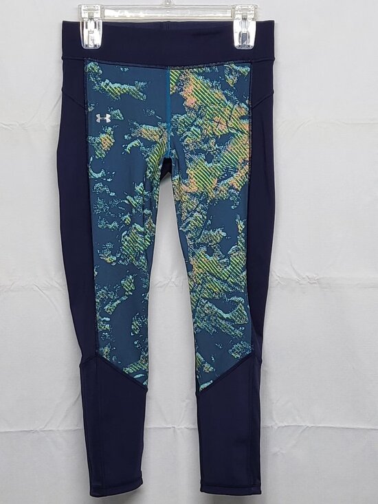 Under Armour Leggings Womens Large Heat Gear Compression Abstract Print Crop - Picture 1 of 16